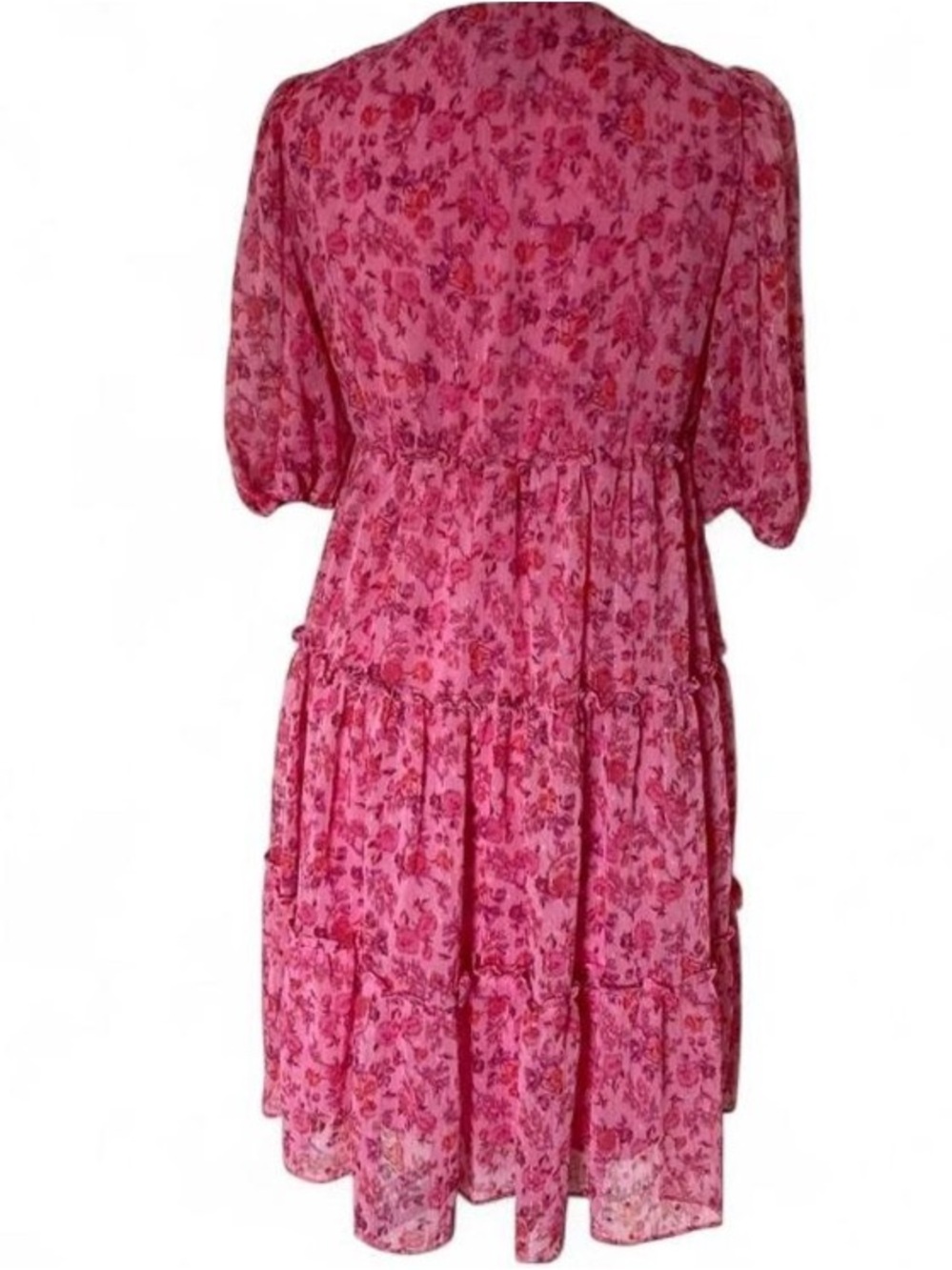 Taylor Pink Floral Ruffle Short Sleeve V neck Button Up Mini Dress size 4 - Picture 3 of 8